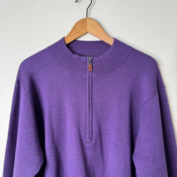Turtleson‎ Purple 100% Extra Dine Merino Wool Golf Prep Quarter Zip Sweater - Picture 3 of 10